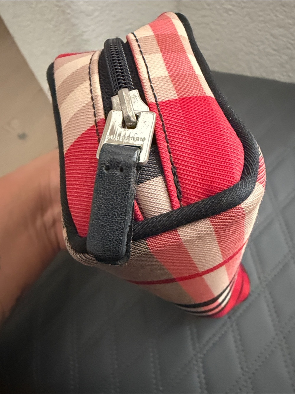 Burberry Black Pouch with Red Check Trim - Picture 4 of 6